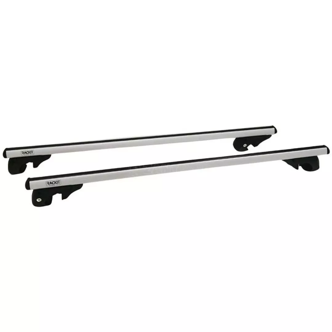 Μπάρες Οροφής Αλουμινίου Universal Rackit RK004-1 135cm Railing System Σετ Με Πόδια Και Κλειδαριά Ασημί 2 Τεμάχια
