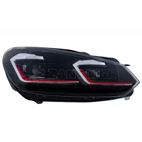 Μπροστινά Φανάρια Set Για Vw Golf VI (6) 08-12 DRL & Led Signal Dynamic Look Golf 7,5 Μαύρα Με Κόκκινη Γραμμή H7 Με Μοτέρ Carner 