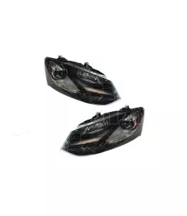 Μπροστινά Φανάρια Set Για Vw Polo 6R/ 6C 09-17 DRL GTI R-Look Μαύρα Με Ασημί Γραμμή H7/H7 Με Μοτέρ Carner 