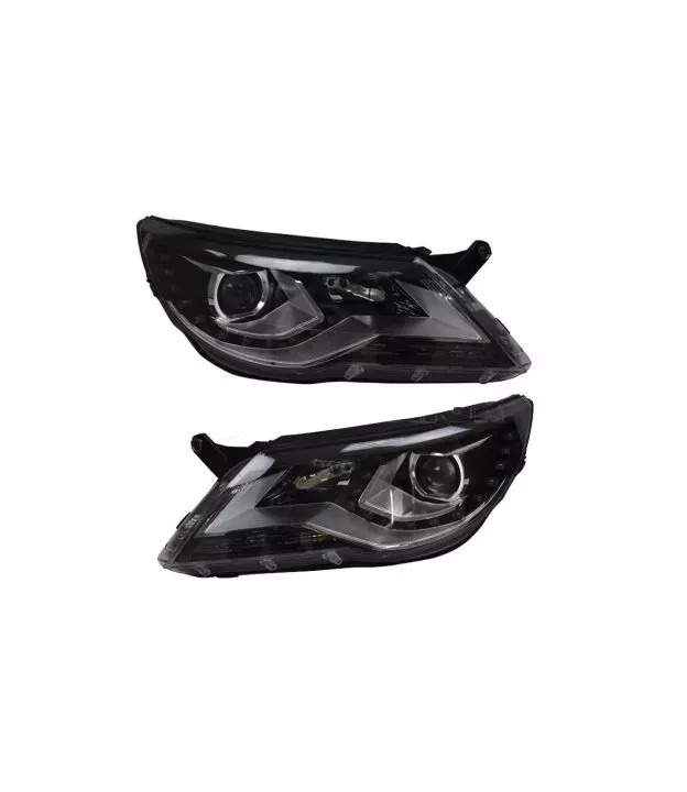 Μπροστινά Φανάρια Set Για Vw Tiguan mk1 07-11 DRL Μαύρα H7/H7 Με Μοτέρ Carner