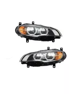 Μπροστινά Φανάρια Set Για Bmw X6 E71 08-15 4D Angel Eyes Full Led AFS Μαύρα Με Μοτέρ Carner 
