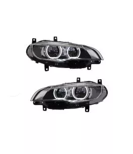 Μπροστινά Φανάρια Set Για Bmw X6 E71 08-15 4D Angel Eyes Full Led AFS Μαύρα Με Μοτέρ Carner 