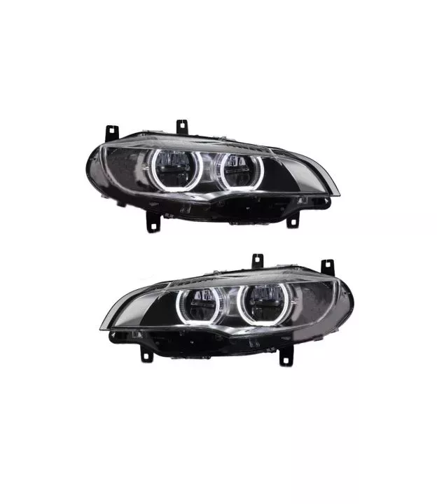 Μπροστινά Φανάρια Set Για Bmw X6 E71 08-15 4D Angel Eyes Full Led AFS Μαύρα Με Μοτέρ Carner