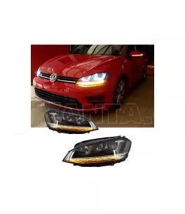 Μπροστινά Φανάρια Set Για Vw Golf VII (7) 12-17 U-Type DRL & Led Φλας Dynamic GTI R-Line Look Μαύρα H7/H7 Με Μοτέρ Carner 