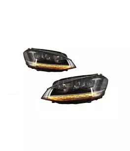 Μπροστινά Φανάρια Set Για Vw Golf VII (7) 12-17 U-Type DRL & Led Φλας Dynamic GTI R-Line Look Μαύρα H7/H7 Με Μοτέρ Carner 