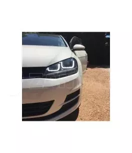 Μπροστινά Φανάρια Set Για Vw Golf VII (7) 12-17 U-Type DRL & Led Φλας Dynamic GTI R-Line Look Μαύρα H7/H7 Με Μοτέρ Carner 