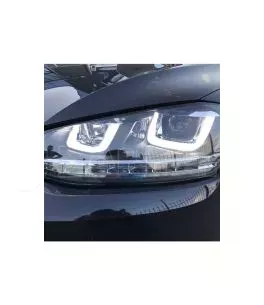 Μπροστινά Φανάρια Set Για Vw Golf VII (7) 12-17 U-Type DRL & Led Φλας Dynamic GTI R-Line Look Μαύρα H7/H7 Με Μοτέρ Carner 