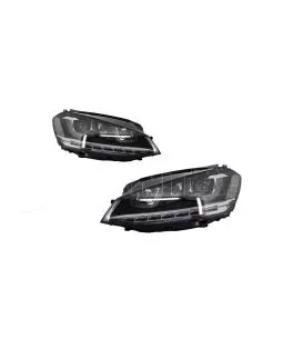Μπροστινά Φανάρια Set Για Vw Golf VII (7) 12-17 U-Type DRL & Led Φλας Dynamic GTI R-Line Look Μαύρα H7/H7 Με Μοτέρ Carner 