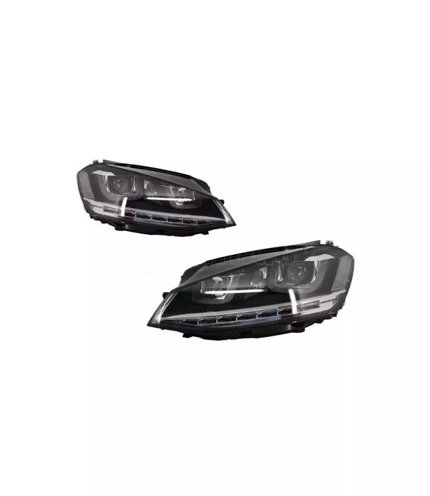 Μπροστινά Φανάρια Set Για Vw Golf VII (7) 12-17 U-Type DRL & Led Φλας Dynamic GTI R-Line Look Μαύρα H7/H7 Με Μοτέρ Carner
