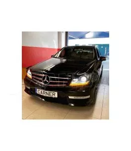 Μπροστινά Φανάρια Set Για Mercedes-Benz C-Class W204 11-14 DRL & Led Φλας Μαύρα H7 Με Μοτέρ Depo 
