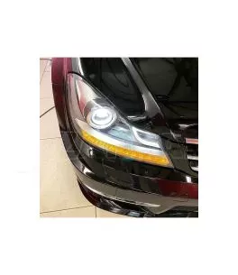 Μπροστινά Φανάρια Set Για Mercedes-Benz C-Class W204 11-14 DRL & Led Φλας Μαύρα H7 Με Μοτέρ Depo 