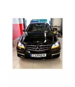 Μπροστινά Φανάρια Set Για Mercedes-Benz C-Class W204 11-14 DRL & Led Φλας Μαύρα H7 Με Μοτέρ Depo 
