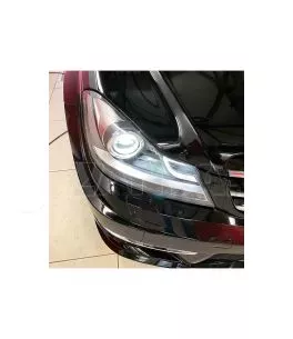 Μπροστινά Φανάρια Set Για Mercedes-Benz C-Class W204 11-14 DRL & Led Φλας Μαύρα H7 Με Μοτέρ Depo 