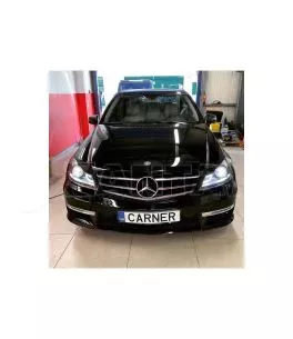 Μπροστινά Φανάρια Set Για Mercedes-Benz C-Class W204 11-14 DRL & Led Φλας Μαύρα H7 Με Μοτέρ Depo 