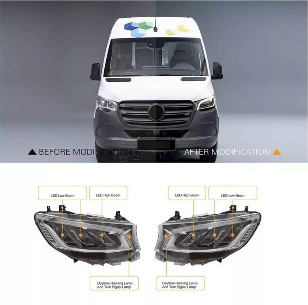 Μπροστινά Φανάρια Set Για Mercedes-Benz Sprinter W907 2018-2023 Μαύρα Full Led Carner