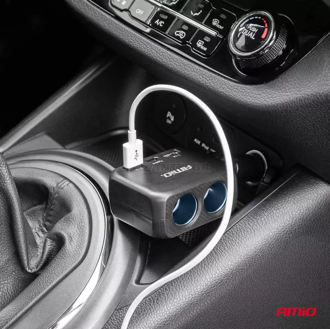 AMIO ΑΝΤΑΠΤΟΡΑΣ ΑΝΑΠΤΗΡΑ 12/24V 100W ΜΑΥΡΟΣ/2 ΘΕΣΕΙΣ/1xUSB-A+1xUSB-C/ΠΕΡΙΣΤΡΟΦΗ 180 ΜΟΙΡΩΝ ΑΜΙΟ - 1 ΤΕΜ. 04357/AM