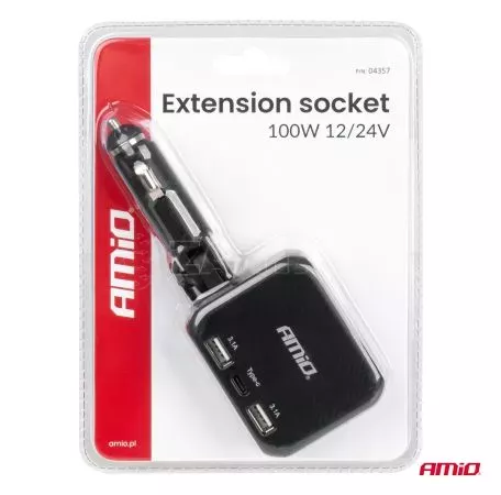 AMIO ΑΝΤΑΠΤΟΡΑΣ ΑΝΑΠΤΗΡΑ 12/24V 100W ΜΑΥΡΟΣ/2 ΘΕΣΕΙΣ/1xUSB-A+1xUSB-C/ΠΕΡΙΣΤΡΟΦΗ 180 ΜΟΙΡΩΝ ΑΜΙΟ - 1 ΤΕΜ. 04357/AM 