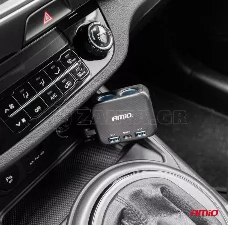 AMIO ΑΝΤΑΠΤΟΡΑΣ ΑΝΑΠΤΗΡΑ 12/24V 100W ΜΑΥΡΟΣ/2 ΘΕΣΕΙΣ/1xUSB-A+1xUSB-C/ΠΕΡΙΣΤΡΟΦΗ 180 ΜΟΙΡΩΝ ΑΜΙΟ - 1 ΤΕΜ. 04357/AM 