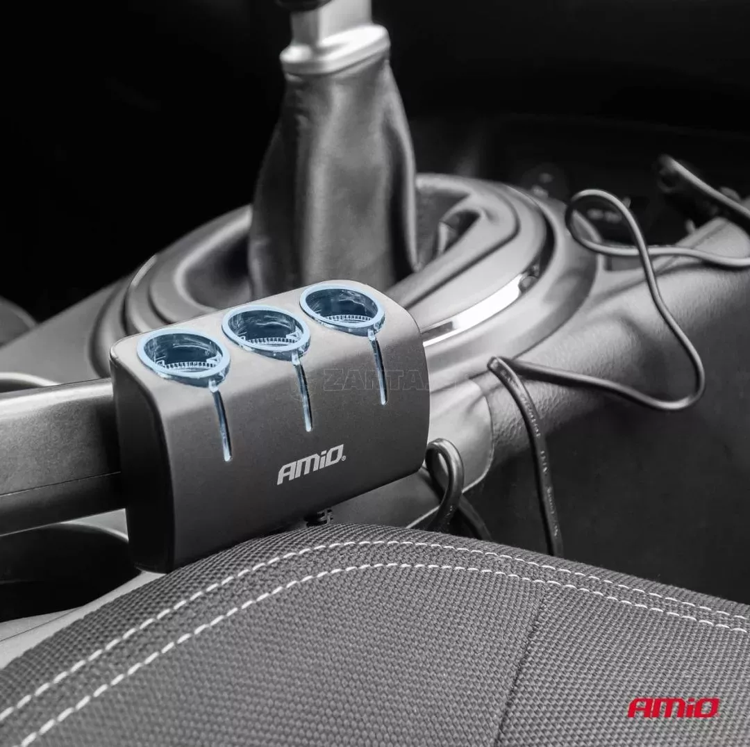 AMIO ΑΝΤΑΠΤΟΡΑΣ ΑΝΑΠΤΗΡΑ 12/24V 120W ΜΑΥΡΟΣ/3 ΘΕΣΕΙΣ/ΚΑΛΩΔΙΟ 80cm AMIO - 1 Τεμ. 04359/AM