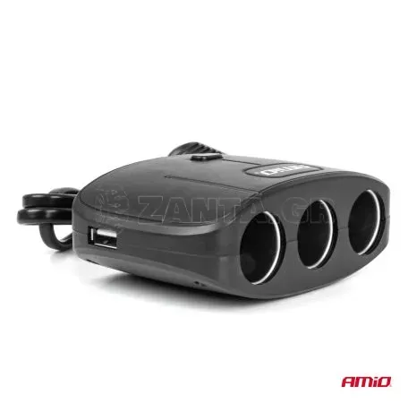 AMIO ΑΝΤΑΠΤΟΡΑΣ ΑΝΑΠΤΗΡΑ 12/24V 100W ΜΑΥΡΟΣ/3 ΘΕΣΕΙΣ/2xUSB-A /ΚΟΥΜΠΙ ON-OFF/ΚΑΛΩΔΙΟ 70cm AMIO - 1 Τεμ. 04362/AM 
