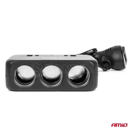 AMIO ΑΝΤΑΠΤΟΡΑΣ ΑΝΑΠΤΗΡΑ 12/24V 120W ΨΗΦΙΑΚΟΣ ΜΑΥΡΟΣ/3 ΘΕΣΕΙΣ/2xUSB-A + 1xUSB-C QC 4.0  ΜΕ ΚΑΛΩΔΙΟ 80cm AMIO - 1 Τεμ. 04366/AM 