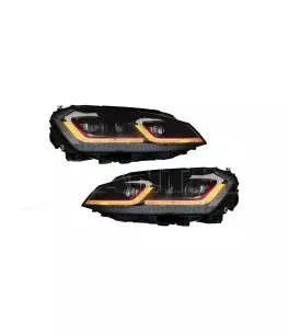 Μπροστινά Φανάρια Set Για Vw Golf VII (7) 12-17  Look 7.5 GTI Μαύρα/ Κόκκινη Γραμμή H7 Με Μοτέρ Carner 