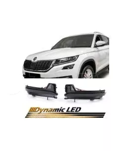 Φλας Καθρέπτη Για Skoda Kodiaq 16+ / Karoq 17+ Black (Vehicles Without Rear View Camera) Dynamic Led Φιμέ 2 Τεμάχια 