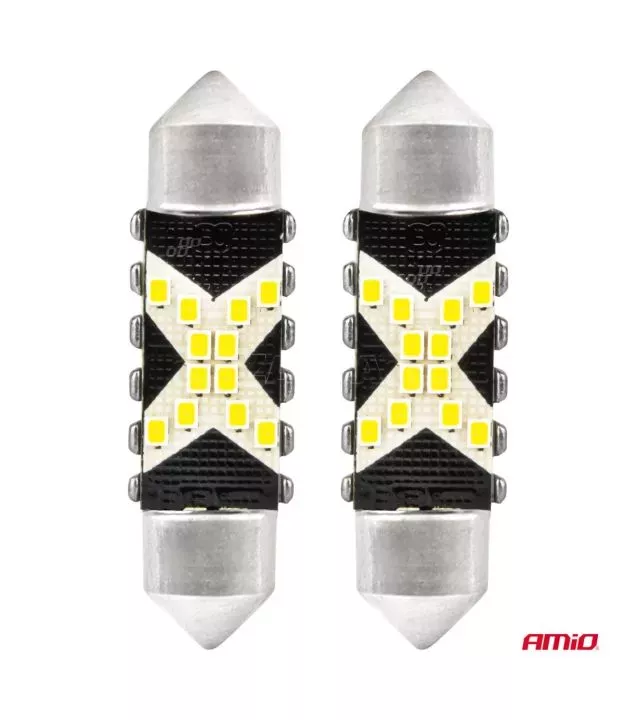 ΛΑΜΠΑΚΙΑ ΠΛΑΦΟΝΙΕΡΑΣ 39mm 12/24V C5W 5500K 12xSMD 2016 CAN-BUS FESTOON (ΛΕΥΚΟ) ΑΜΙΟ - 2 ΤΕΜ.