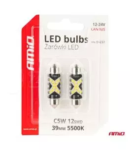 ΛΑΜΠΑΚΙΑ ΠΛΑΦΟΝΙΕΡΑΣ 39mm 12/24V C5W 5500K 12xSMD 2016 CAN-BUS FESTOON (ΛΕΥΚΟ) ΑΜΙΟ - 2 ΤΕΜ. 