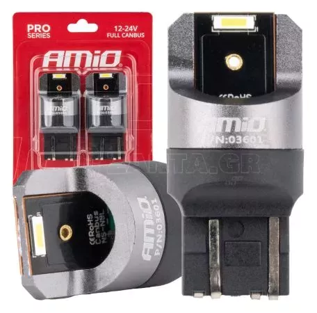 AMIO ΛΑΜΠΑΚΙΑ W21/5W 7443 12/24V 6.000K 2xSMD LED FULL CAN-BUS ΛΕΥΚΟ PRO SERIES  AMIO - 2 Τεμ. 03601/AM 