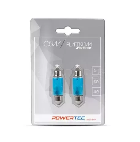M-tech ΛΑΜΠΑΚΙΑ ΠΛΑΦΟΝΙΕΡΑΣ C5W 12V 5W 36x11mm SV8.5-8 WHITE EFFECT POWERTEC PLATINUM  M-TECH - 2 ΤΕΜ PTZPT33-02B/MT 