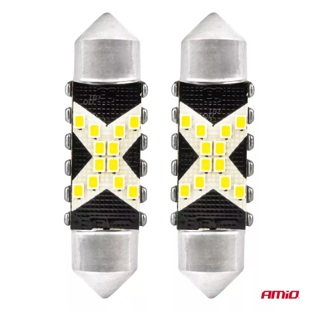 AMIO ΛΑΜΠΑΚΙΑ ΠΛΑΦΟΝΙΕΡΑΣ 39mm 12/24V C5W 5500K 12xSMD 2016 CAN-BUS FESTOON (ΛΕΥΚΟ) ΑΜΙΟ - 2 ΤΕΜ. 04237/AM