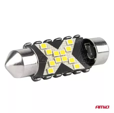 AMIO ΛΑΜΠΑΚΙΑ ΠΛΑΦΟΝΙΕΡΑΣ 41mm 12/24V C5W 5500K 12xSMD 2016 CAN-BUS FESTOON (ΛΕΥΚΟ) ΑΜΙΟ - 2 ΤΕΜ. 04238/AM 