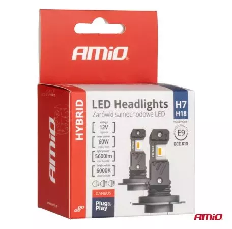 AMIO ΛΑΜΠΕΣ LED H7/Η18 12V 60W 6.000K 5.600lm +400% LED CAN-BUS HYBRID SERIES AMIO - 2 ΤΕΜ. 04115/AM 