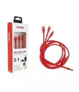 ΚΑΛΩΔΙΟ ΦΟΡΤΙΣΗΣ ΚΑΙ ΜΕΤΑΦΟΡΑΣ ΔΕΔΟΜΕΝΩΝ USB ΣΕ APPLE LIGHTNING - MICRO USB - USB TYPE C 120cm 3.1A AMiO - 1 ΤΕΜ. 