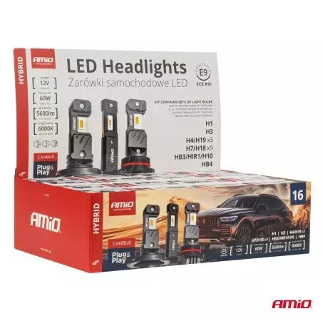 AMIO ΛΑΜΠΕΣ LED H1/H3/H4(x3)/H7(x9)/HB3/HB4 12V 60W 6.000K 5.600lm LED CAN-BUS HYBRID SERIES AMIO - ΣΕΤ 16 ΤΕΜ. 04120/AM 