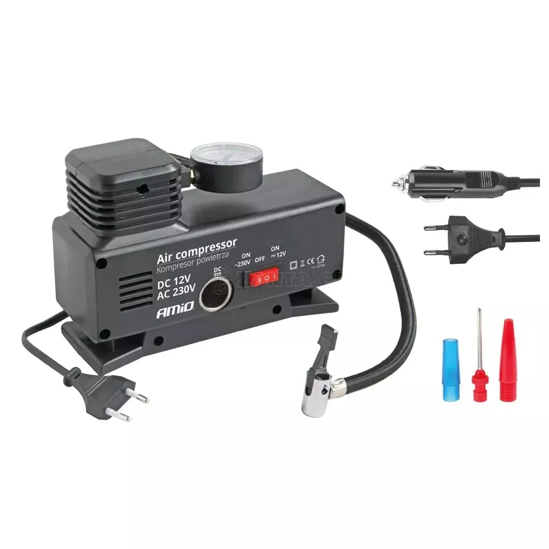 AMIO ΚΟΜΠΡΕΣΕΡ ΑΕΡΑ ΠΛΑΣΤΙΚΟ 12V/220V 18BAR-250PSI (ΜΑΝΟΜΕΤΡΟ/ΦΙΣ/4 ΑΝΤΑΠΤΟΡΕΣ/ΚΑΛΩΔΙΟ 300cm) AMiO - 1 ΤΕΜ. 02188/AM