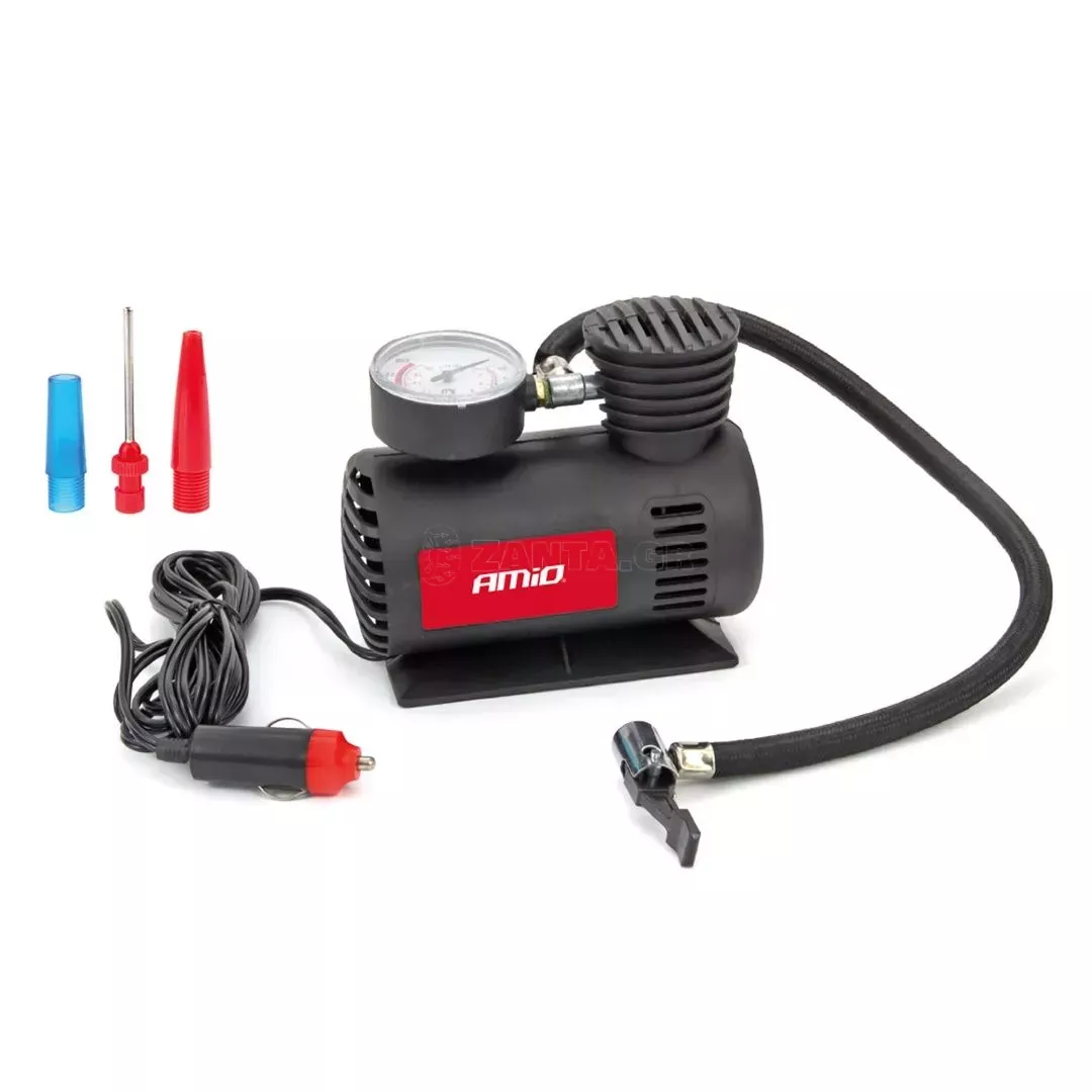 AMIO ΚΟΜΠΡΕΣΕΡ ΑΕΡΑ ΠΛΑΣΤΙΚΟ 12V 20BAR-300PSI (ΜΑΝΟΜΕΤΡΟ/ΦΙΣ/3 ΑΝΤΑΠΤΟΡΕΣ/ΚΑΛΩΔΙΟ 300cm) AMiO - 1 ΤΕΜ. 02189/AM