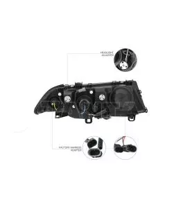 Μπροστινά Φανάρια Set Για Bmw 3 E46 Sedan/Caravan 99-01 Angel Eyes Μαύρα H1/H1 Manual Sonar 