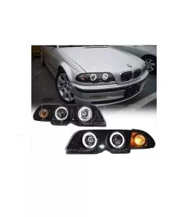 Μπροστινά Φανάρια Set Για Bmw 3 E46 Sedan/Caravan 99-01 Angel Eyes Μαύρα H1/H1 Manual Sonar 