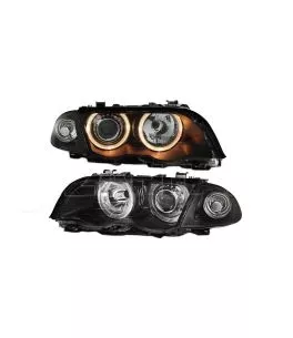Μπροστινά Φανάρια Set Για Bmw 3 E46 Sedan/Caravan 99-01 Angel Eyes Μαύρα H7/H7 Με Μοτέρ Depo 