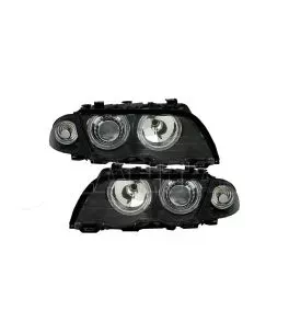 Μπροστινά Φανάρια Set Για Bmw 3 E46 Sedan/Caravan 99-01 Angel Eyes Μαύρα H7/H7 Με Μοτέρ Depo 