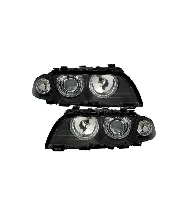 Μπροστινά Φανάρια Set Για Bmw 3 E46 Sedan/Caravan 99-01 Angel Eyes Μαύρα H7/H7 Με Μοτέρ Depo