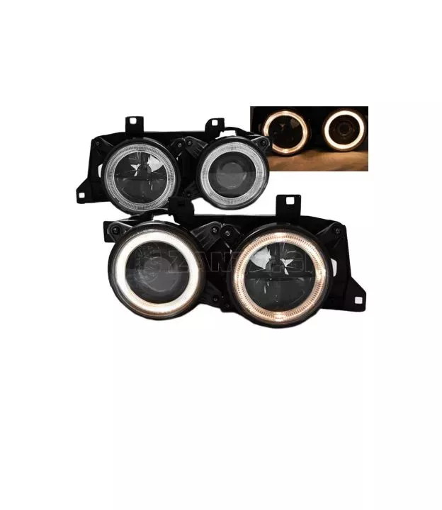 Μπροστινά Φανάρια Set Για Bmw 5 E34 88-95 / 7 E32 86-94 Angel Eyes Με Σταυρό Μαύρα H1/H1 Depo