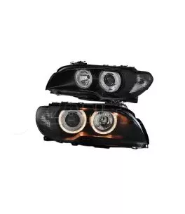 Μπροστινά Φανάρια Set Για Bmw 3 E46 Coupe/Cabrio 03-06 Angel Eyes Μαύρα H7/H7 Με Μοτέρ Depo 