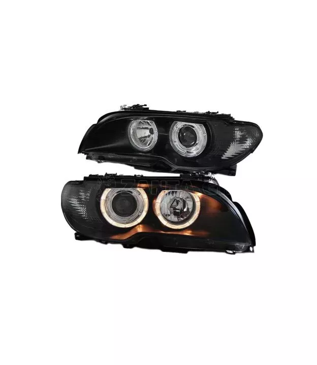 Μπροστινά Φανάρια Set Για Bmw 3 E46 Coupe/Cabrio 03-06 Angel Eyes Μαύρα H7/H7 Με Μοτέρ Depo