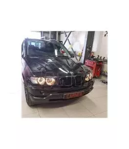 Μπροστινά Φανάρια Set Για Bmw X5 E53 99-03 Angel Eyes Μαύρα Xenon D2S/H7 Με Μοτέρ Depo 