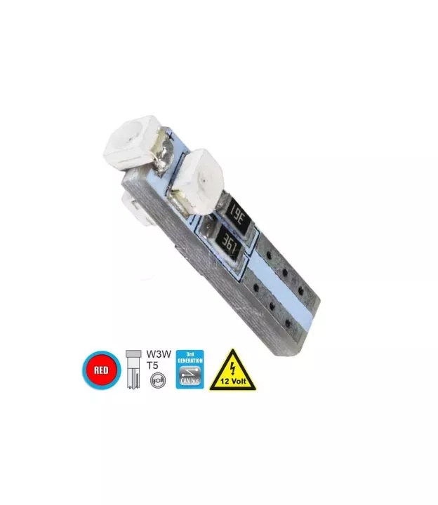 Λάμπα Led T5 3 Led 12volt 0.6watt Canbus Κόκκινη 1 Τεμάχιο
