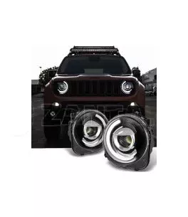 Μπροστινά Φανάρια Set Για Jeep Renegade 2014+ DRL Tube Lights Μαύρα H7 Manual Akkon 