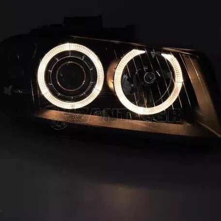 Μπροστινά Φανάρια Set Για Audi A3 8P 03-08 Angel Eyes Μαύρα H7/H7 Με Μοτέρ Depo 